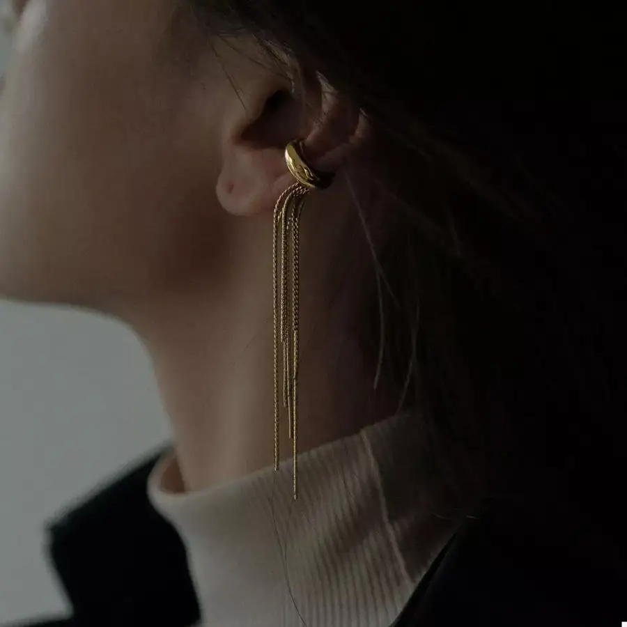 K Gold Plated Chain Fringe Earrings