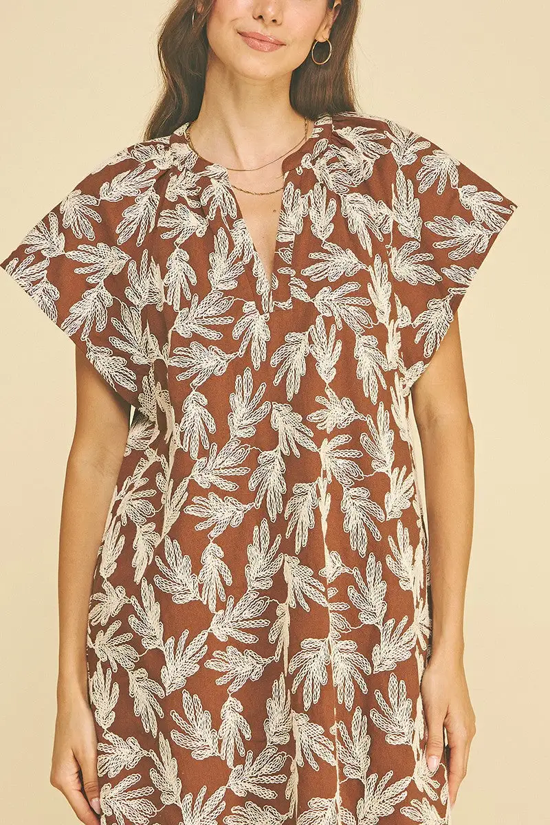 Leaf Cap Sleeve Dress