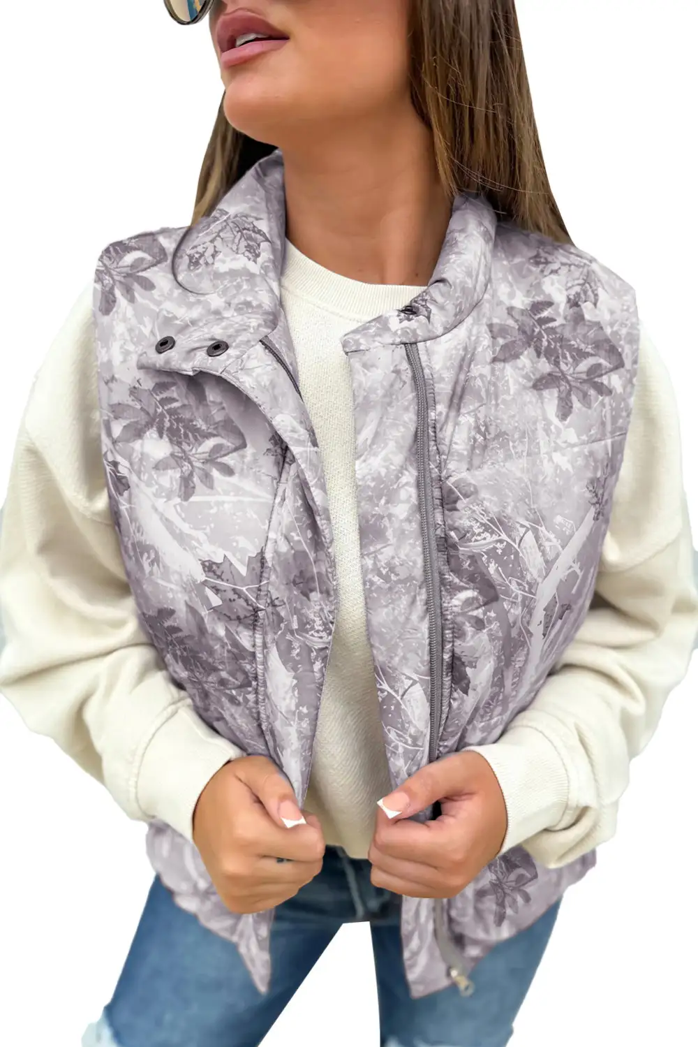 Camo Leaf Print Winter Polyester Puffer Vest
