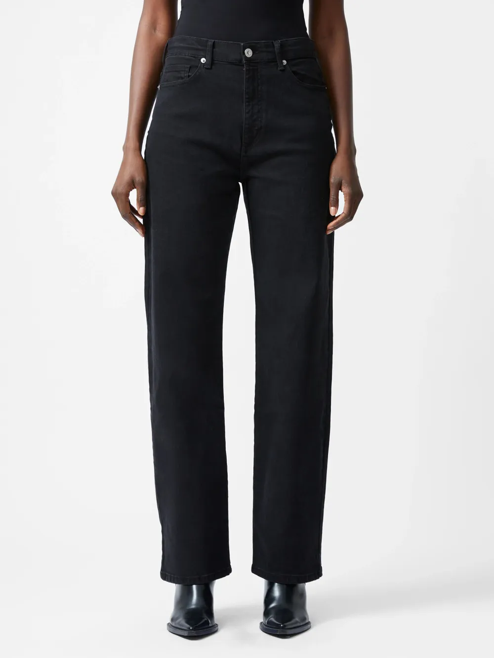 Straight Slim Solid Color Denim Trousers