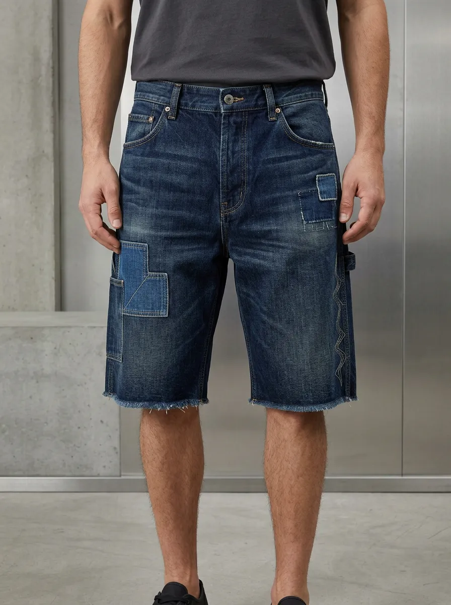 Men's Everyday Patchwork Distressed Raw Hem Distressed Denim Shorts