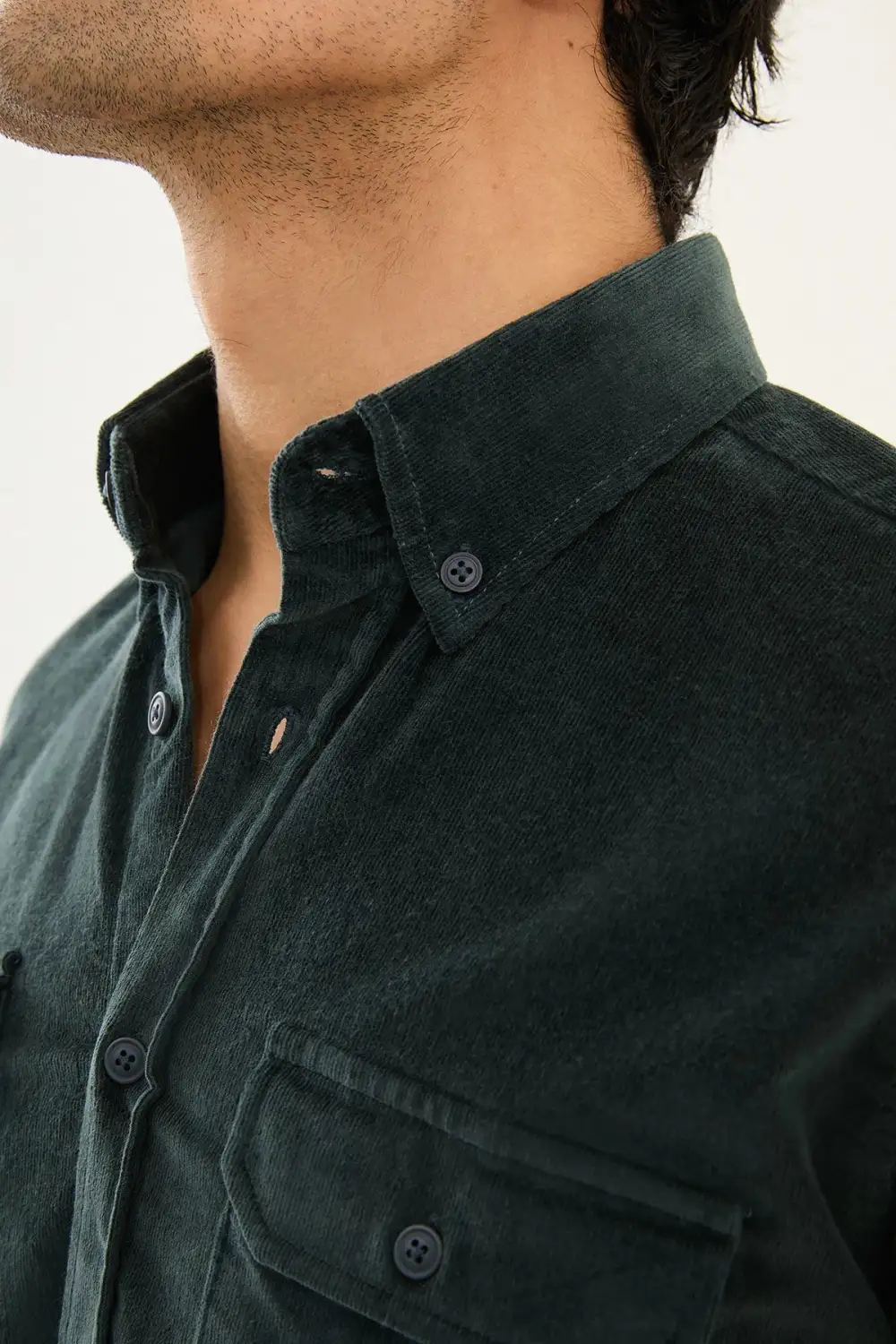 Modern Hidden Button Velvet Cotton Shirt