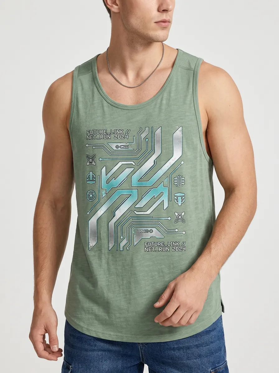 Men's Cyberpunk Techwear Future Link Printed Tank Top