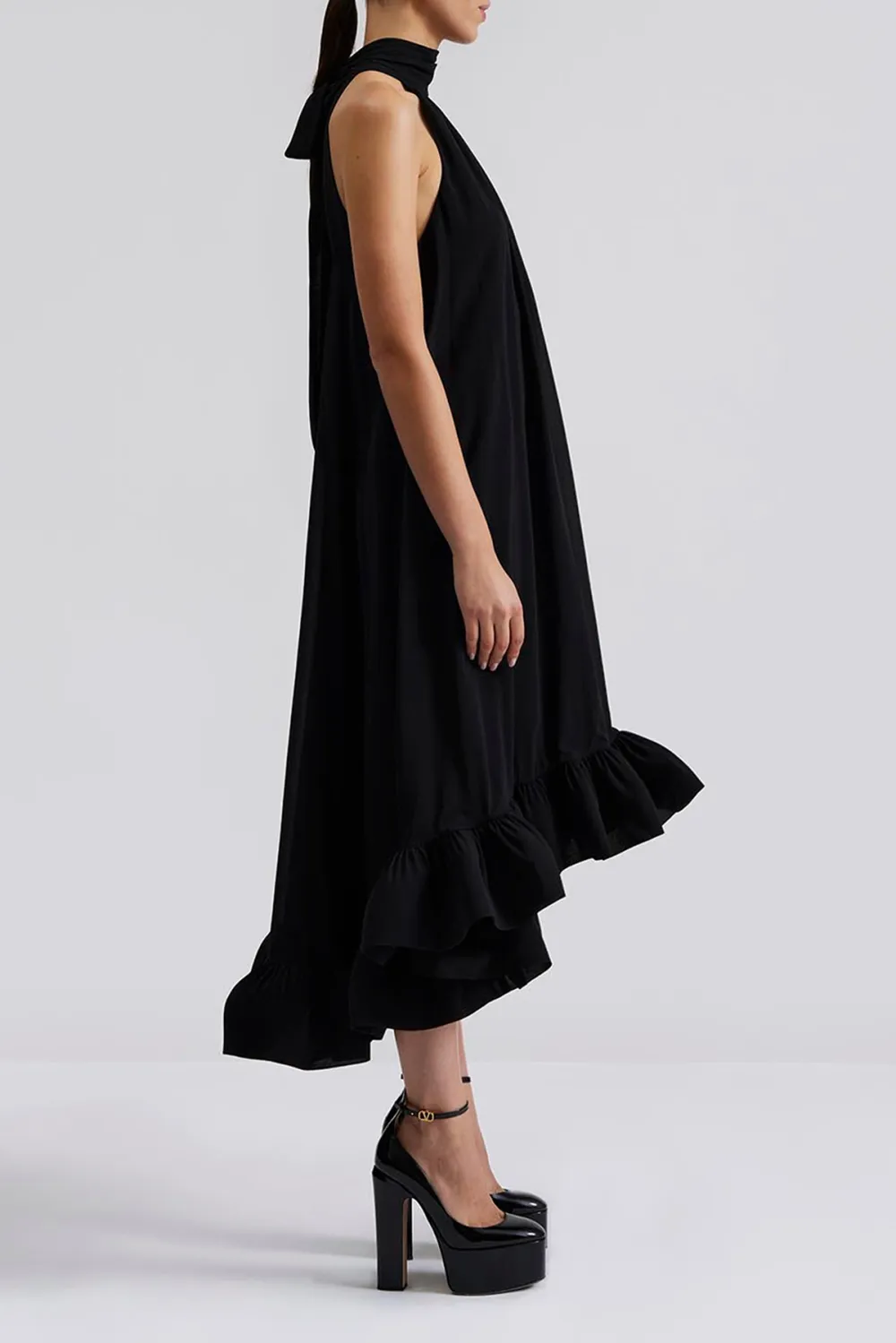 Halter Neck Asymmetric Hem Maxi Dress