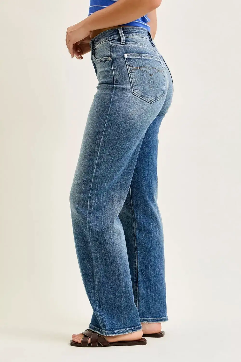Mid-Rise Relaxed Cropped Washed Straight Leg Jeans