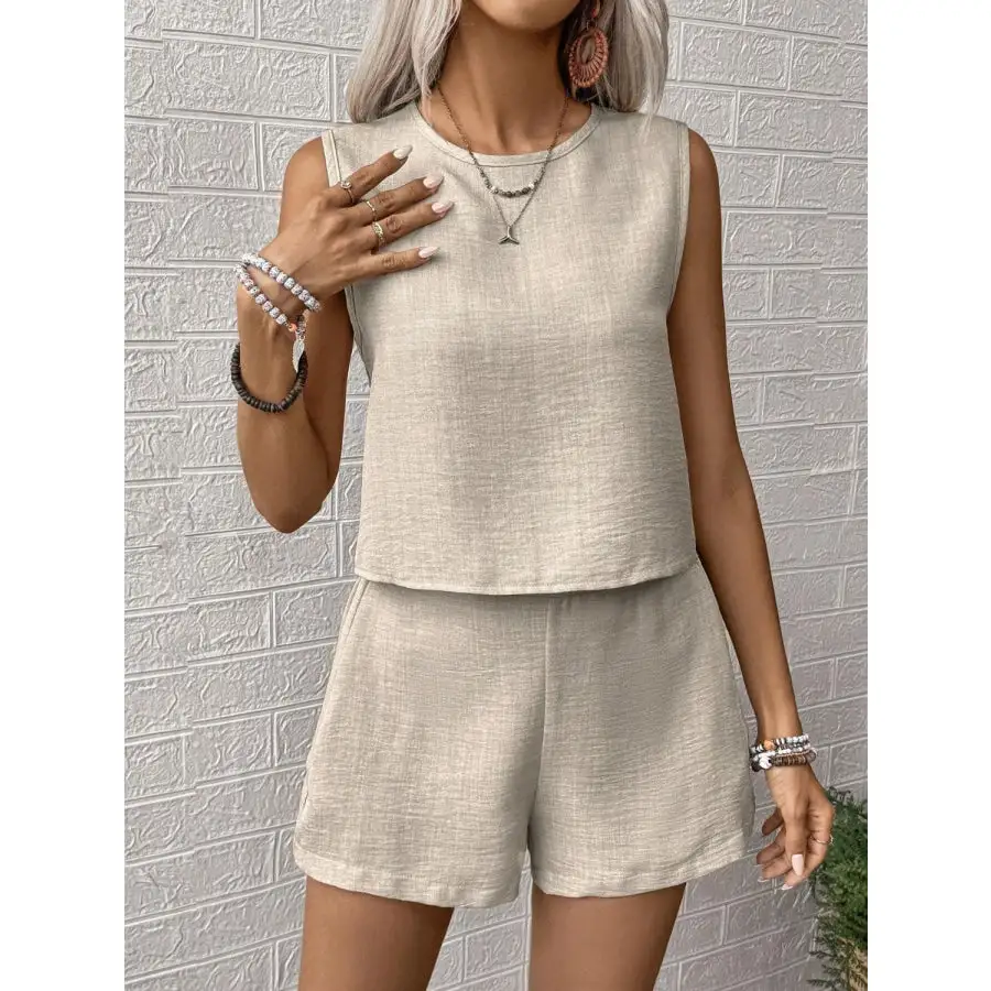 Round Neck Sleeveless Top and Shorts Set