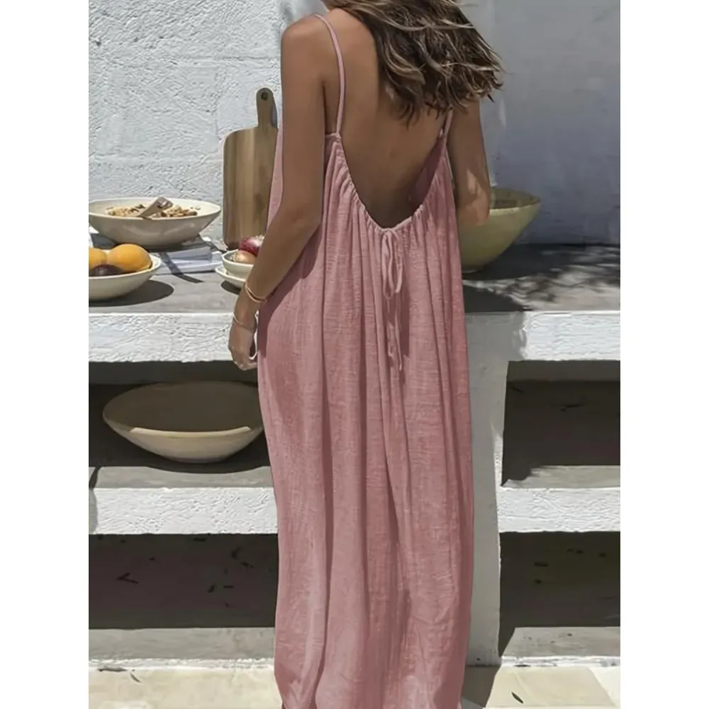 🔥Women's Cotton Linen Backless Loose Dress🔥10-Pack - All Colors Included, Only $24