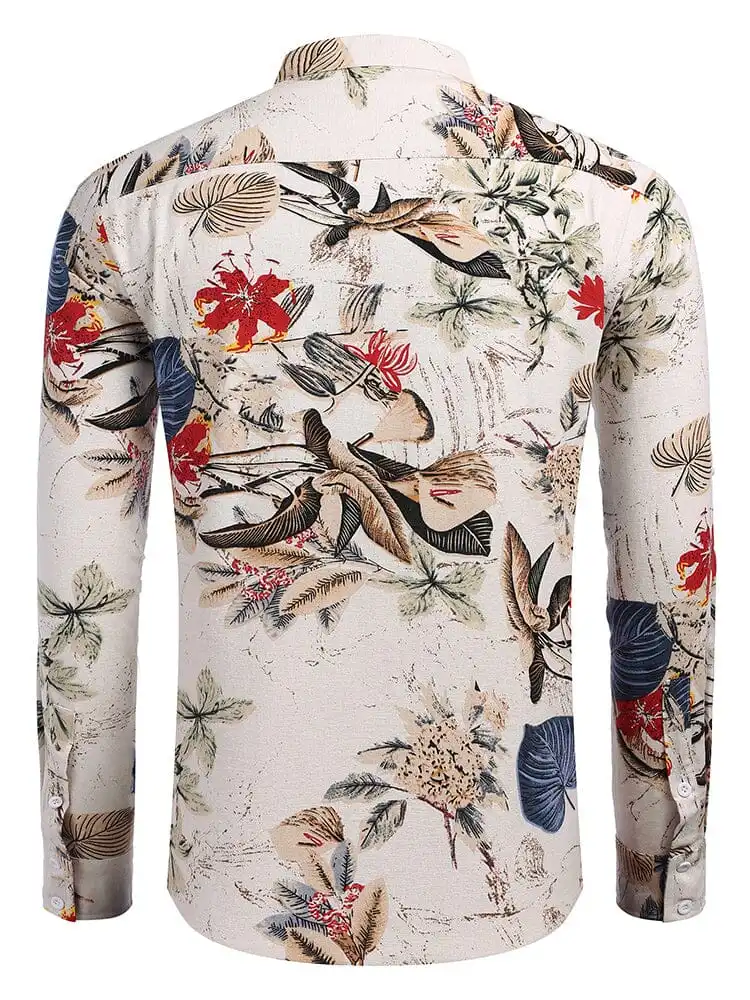 Cotton Linen Floral Henley Shirt Pants