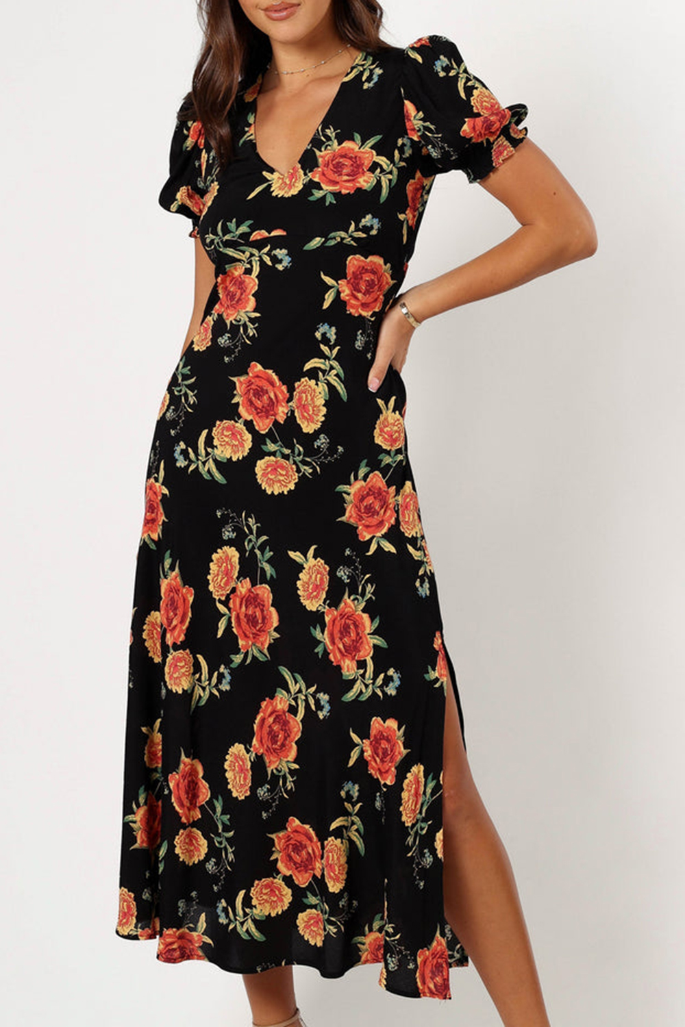 SUNSET FLORAL MIDI DRESS