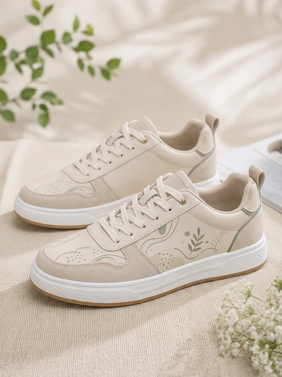 Men's Minimalist Botanical Line Art Patterned Skate Shoes
