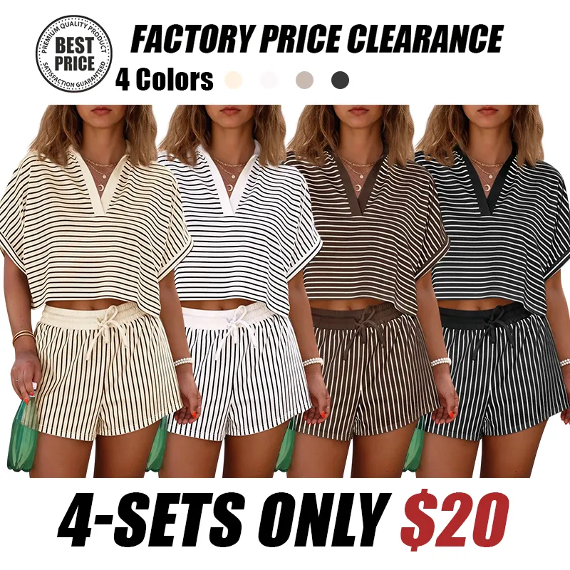 Women's striped two-piece short-sleeved suit——1 for as low as $1.5