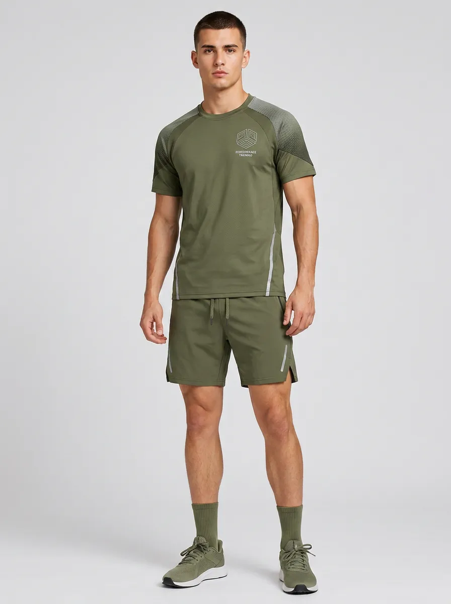 Men's Fitness Training Geometric Logo Printed Sportswear Set