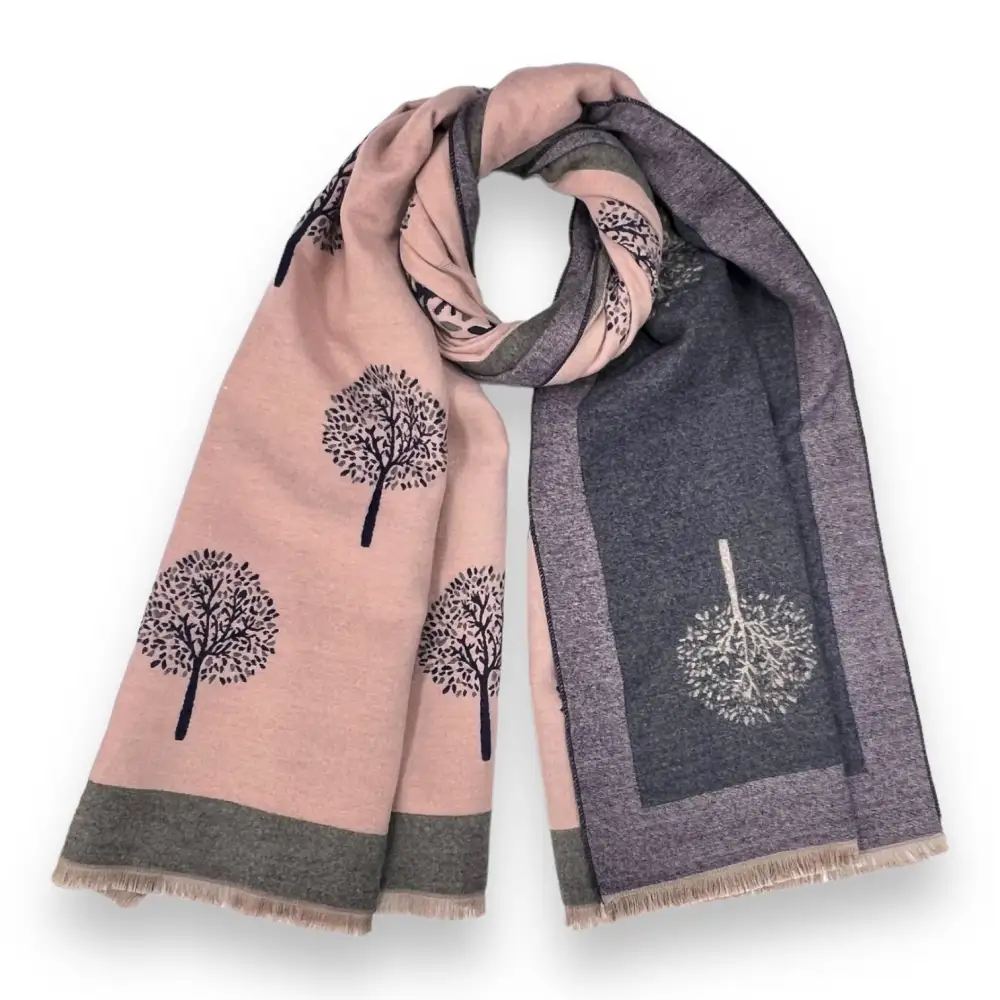 Bordered Tree Print Reversible Scarf