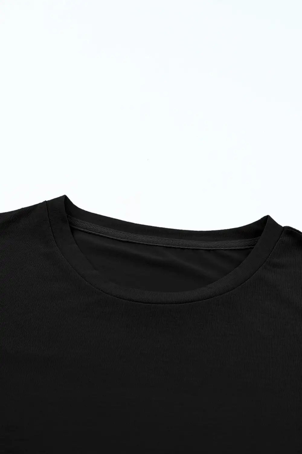 Black Casual Plain Crew Neck