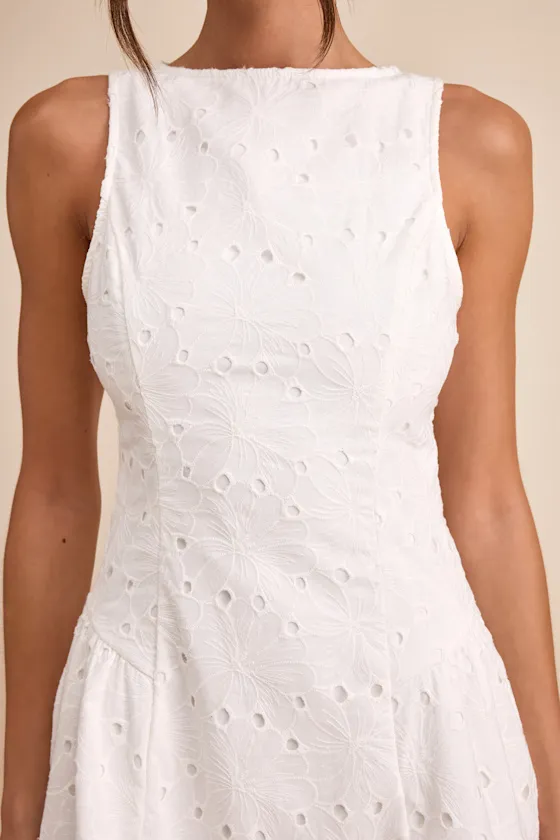 Celenia White Eyelet Embroidered Sleeveless Mini Dress
