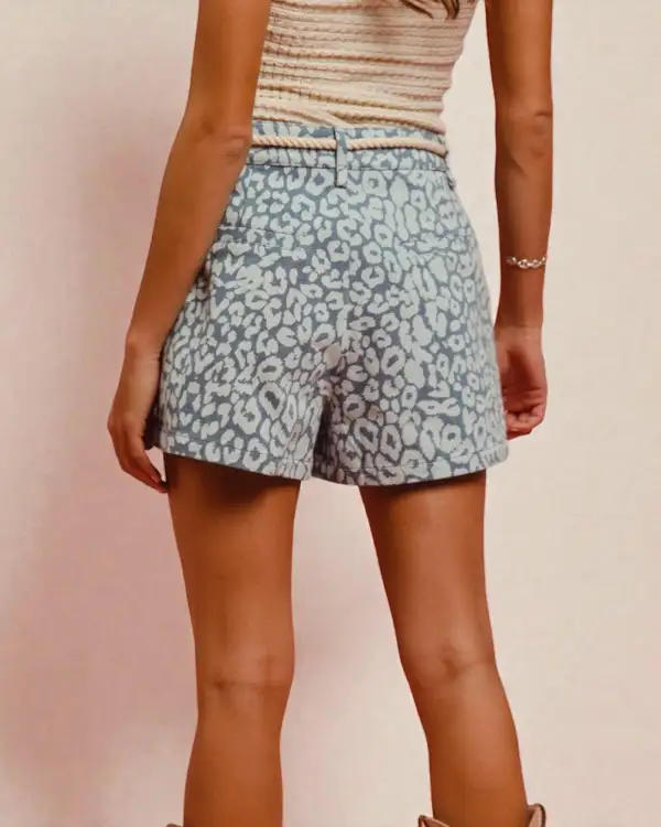 Denim Leopard Drawstring Shorts