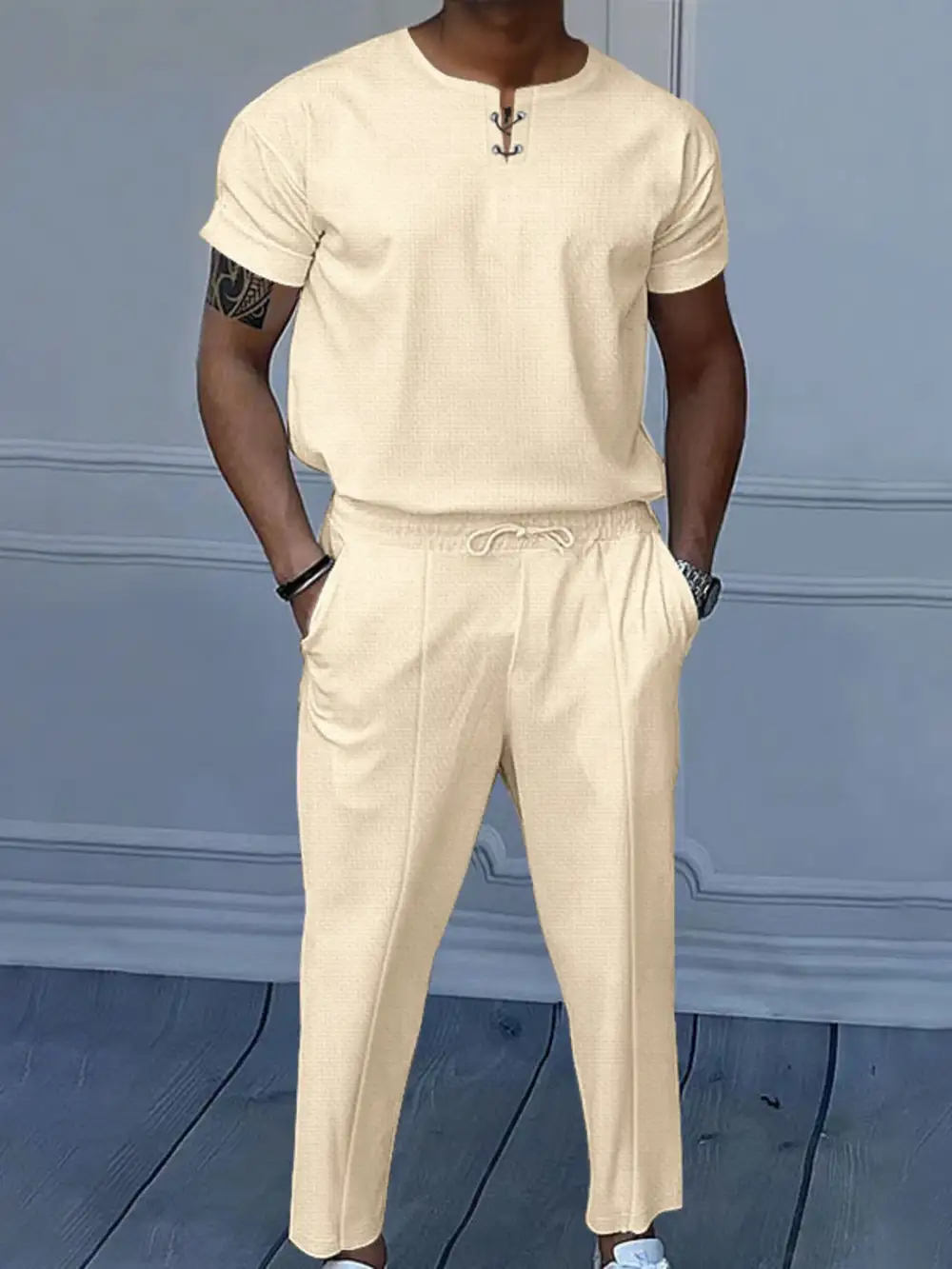 Men's Full Size Casual Short Sleeve Top and Pants Set