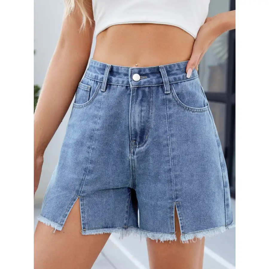 Raw Hem Slit Denim Shorts