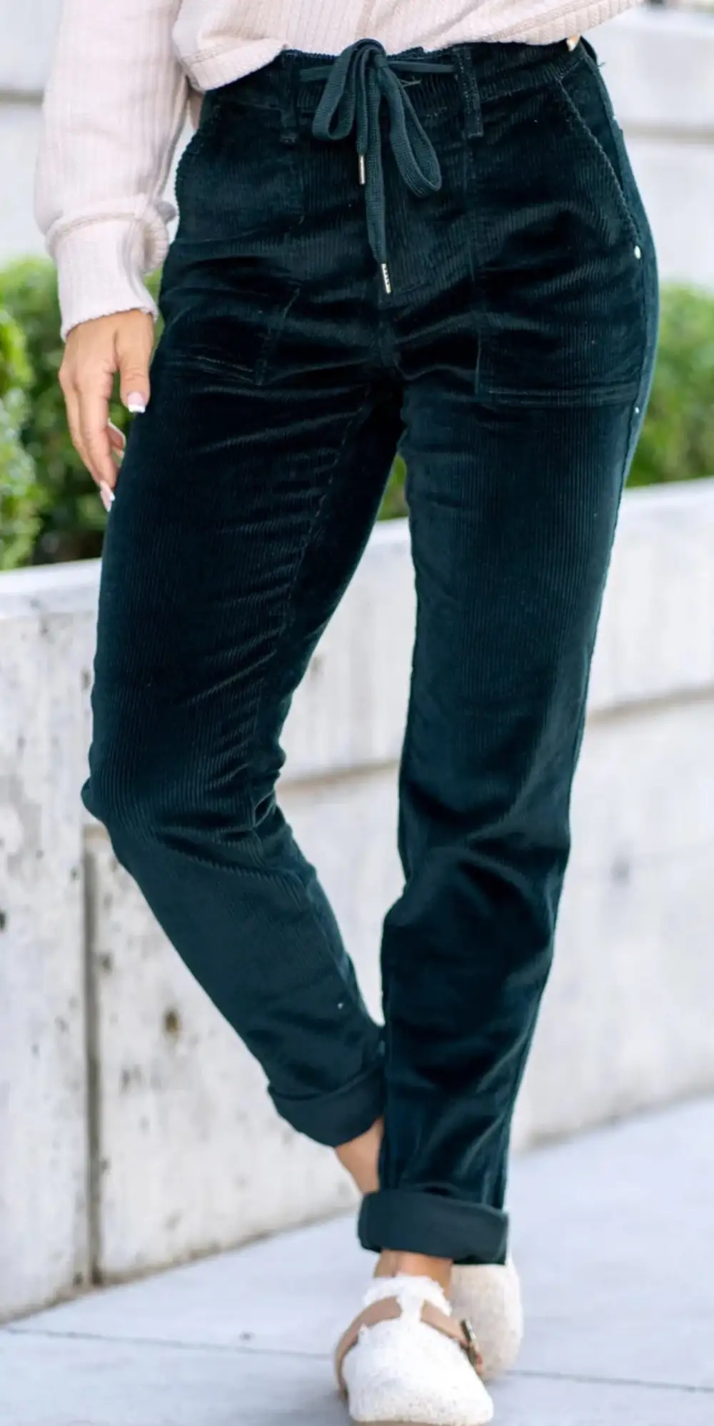 Drawstring Cotton Blend Easy Waist Casual Pants