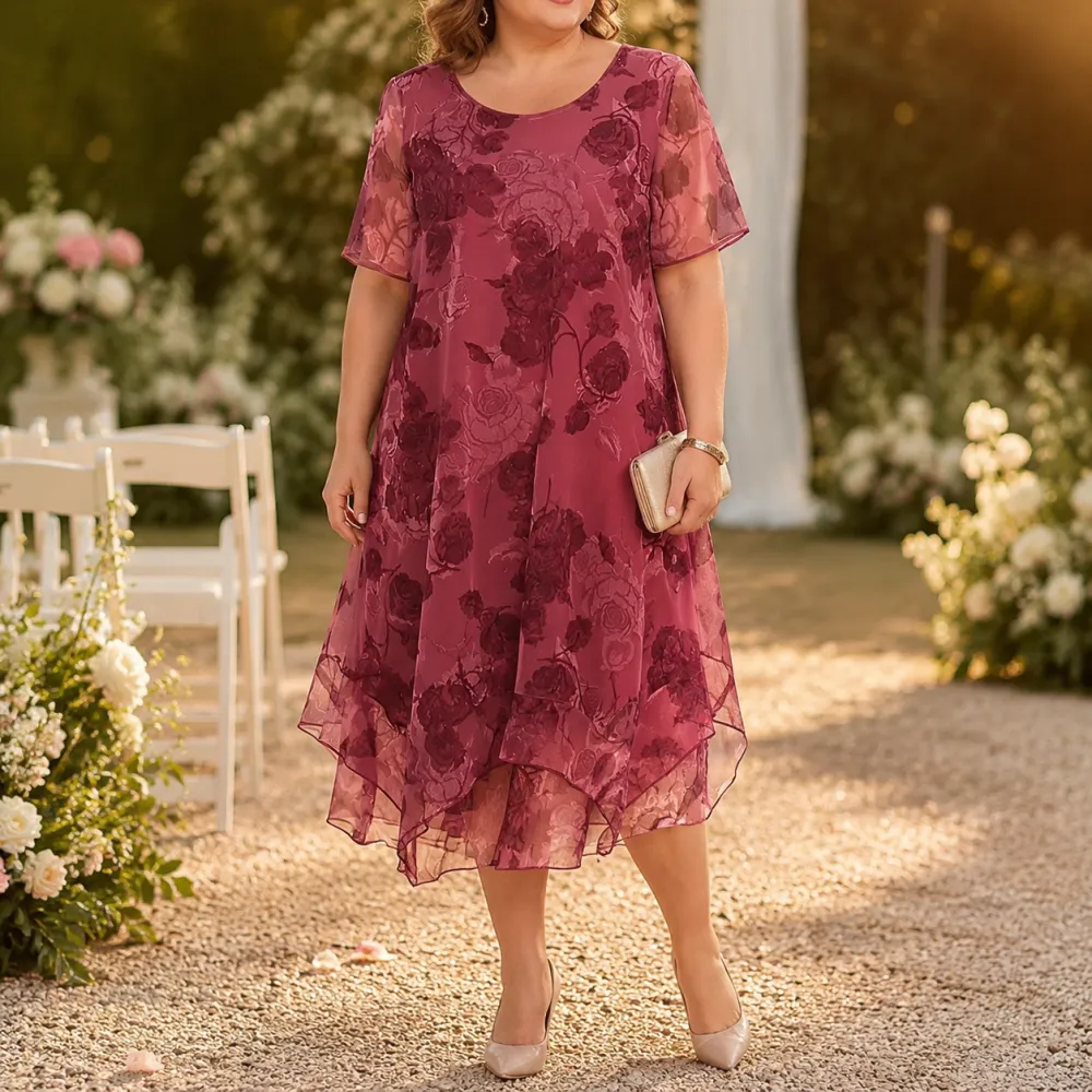 Layered Floral Chiffon Midi Dress