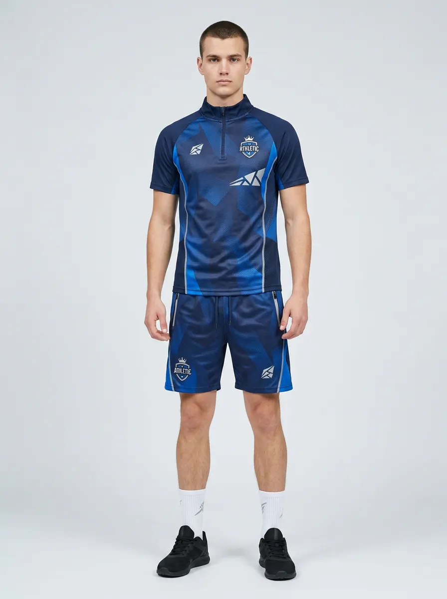 Men's Geometric Quarter-Zip Athletic Shirt and Drawstring Shorts Set