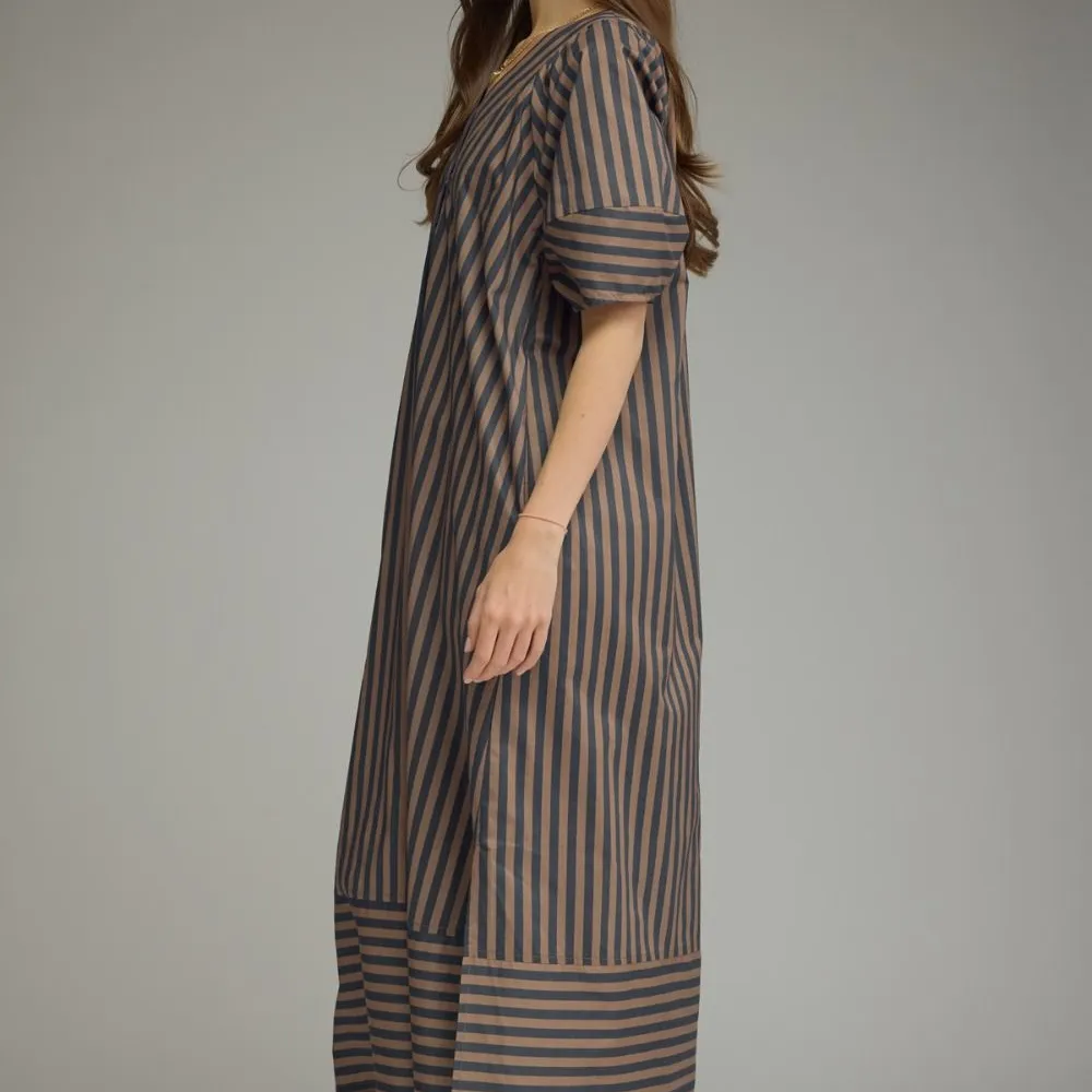 Stripe Slit Midi Dress