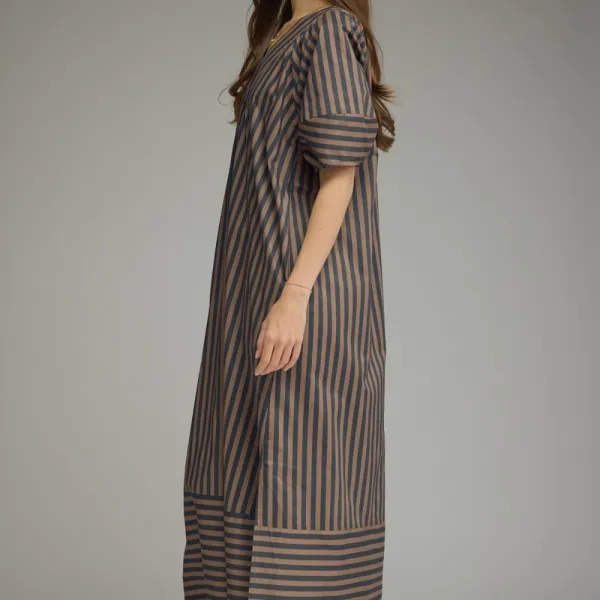 Stripe Slit Midi Dress