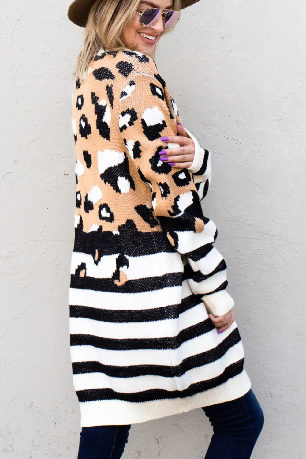 Leopard Striped Open Front Cardigan