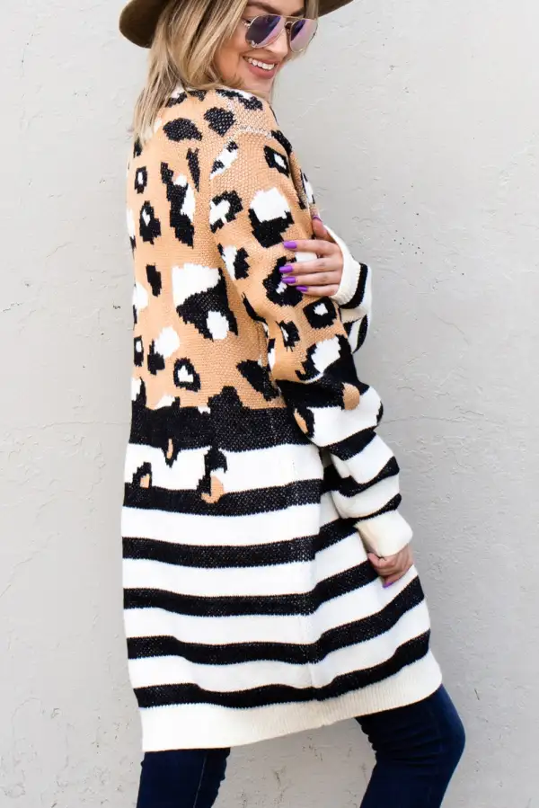 Leopard Striped Open Front Cardigan