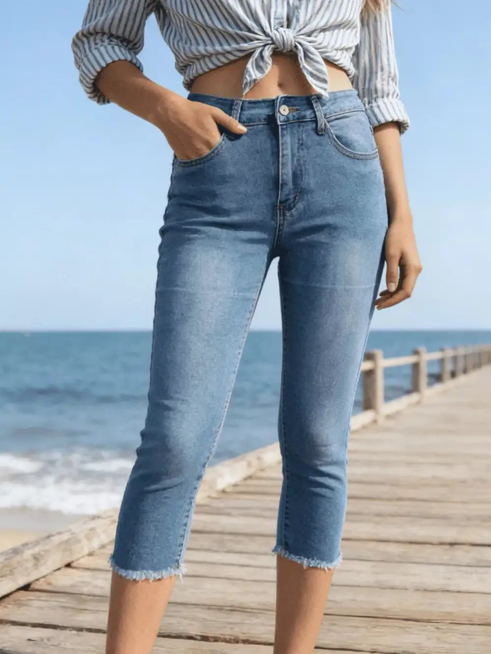 Easy Raw Hem Denim Jeans