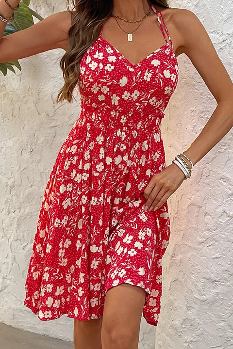 Neck Halter Neck Floral Print Mini Dress