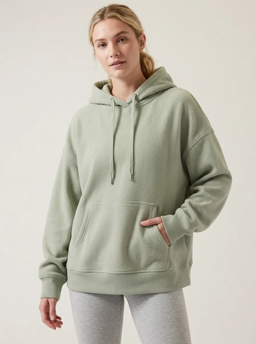 Women's Casual Minimalist Sage Green Fleece Pullover Hoodie