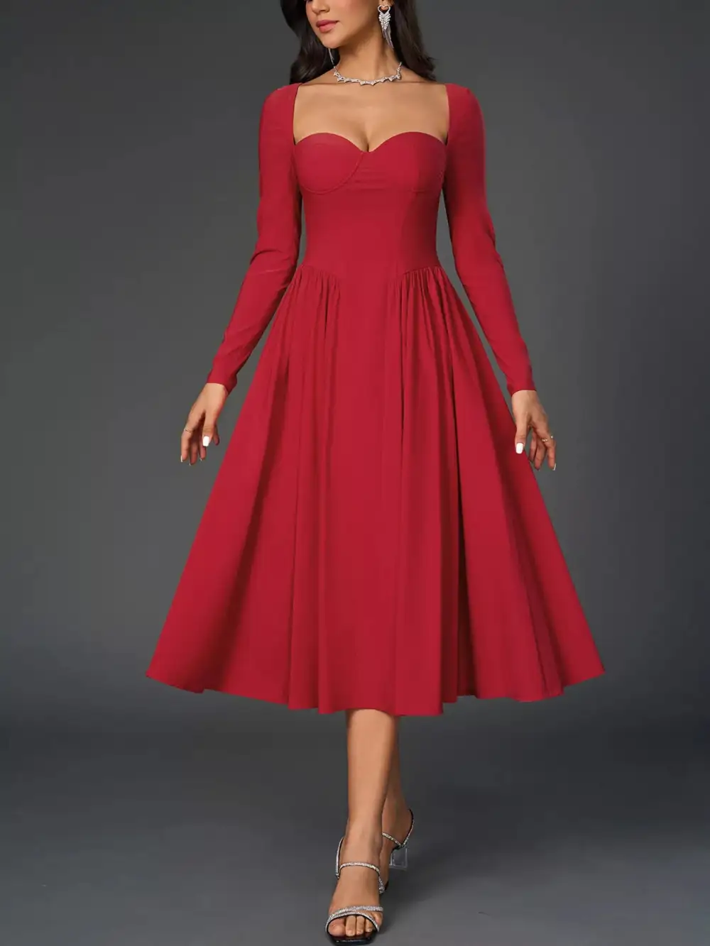 Long Sleeve Maxi Tie Detail Dress