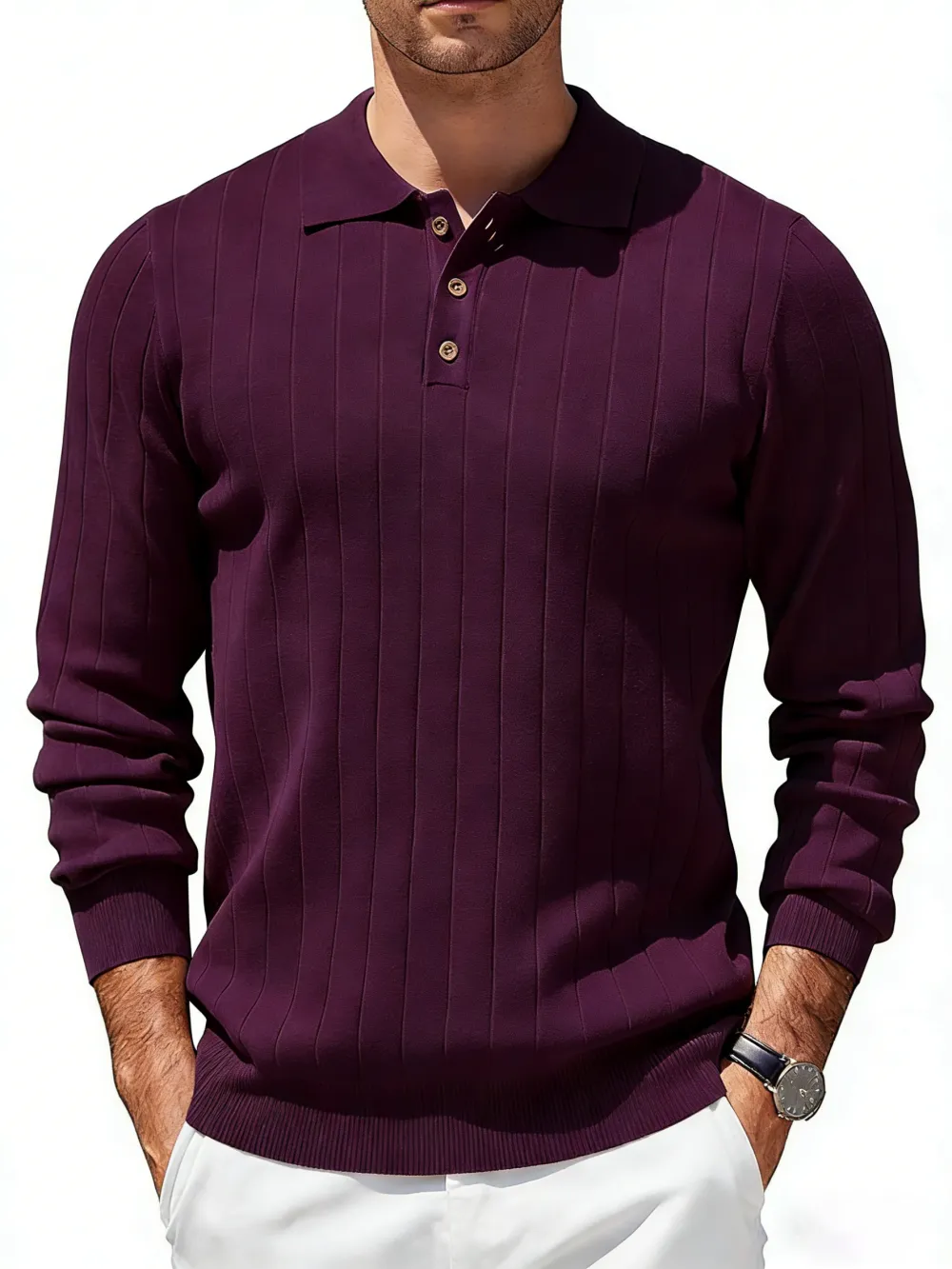 Mens Long Sleeve Knit Polo Sweater