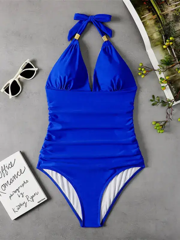 Modest Halter Backless One Piece Swimsuit