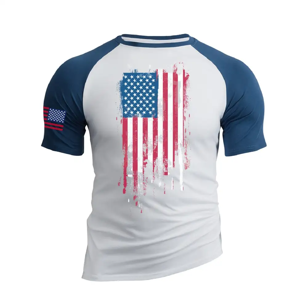 DISTRESSED USA FLAG 100% COTTON RAGLAN GRAPHIC TEE