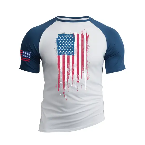 DISTRESSED USA FLAG 100% COTTON RAGLAN GRAPHIC TEE