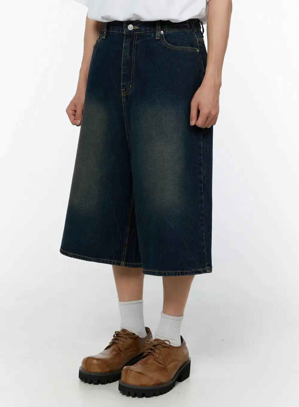 Men's Pocketed Wide Leg Denim Bermuda Shorts