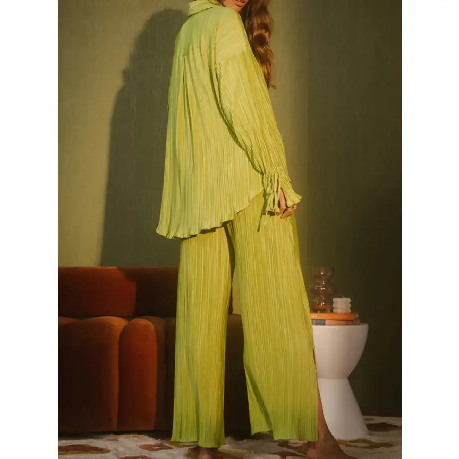 Button Up Long Sleeve Top and Pants Set
