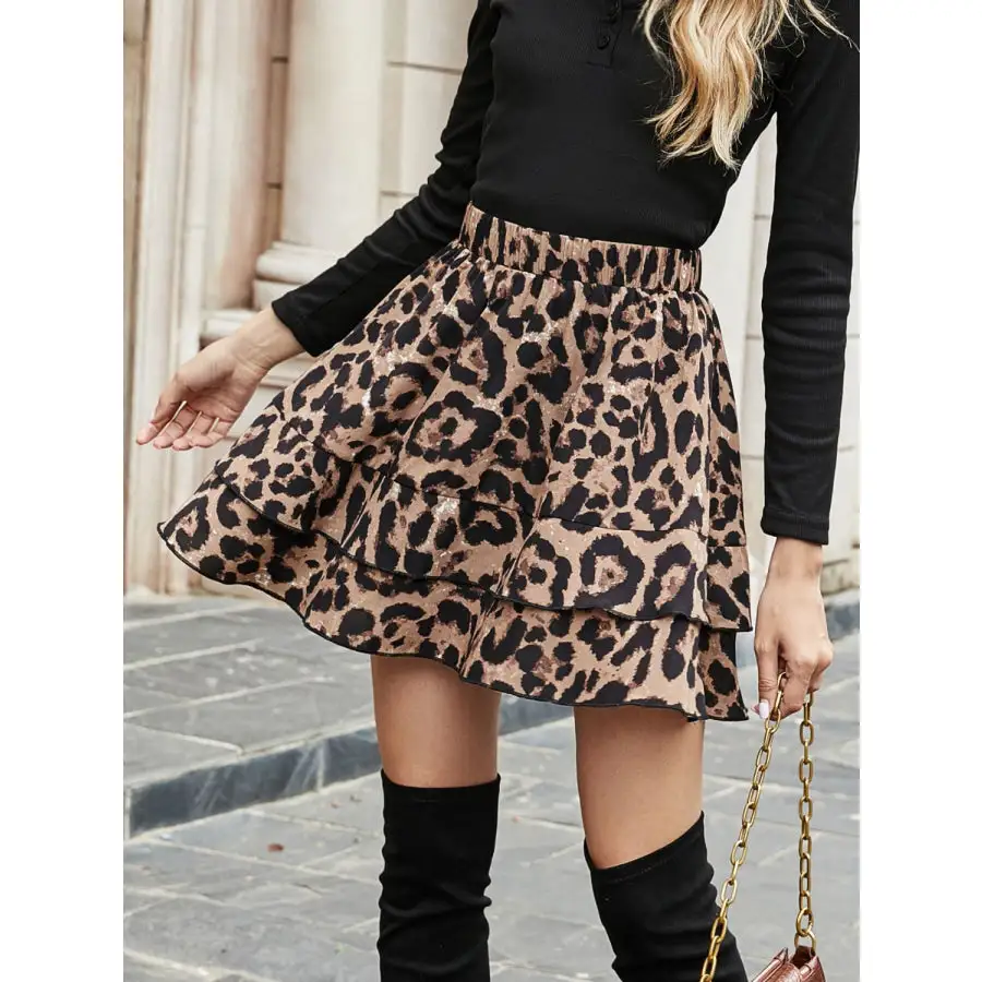 Ruffled Elastic Waist Skirt