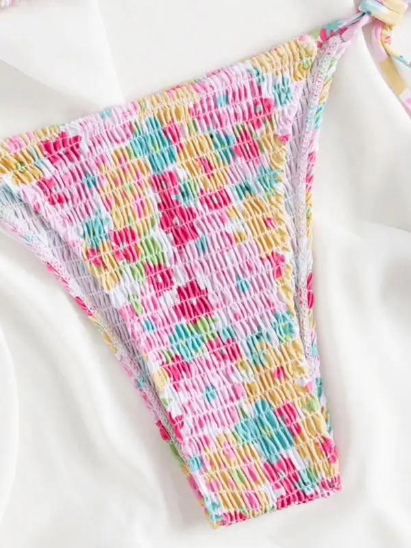 Stretchy Pleated Coordinated Bikini Top Swim Set