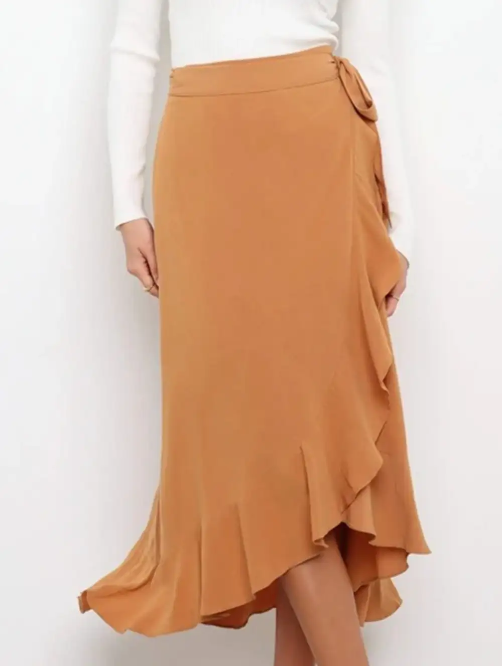 Irregular Tie Front Midi Skirt