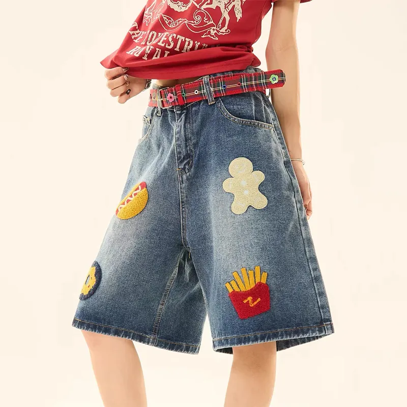 Distressed Embroidered Denim Shorts