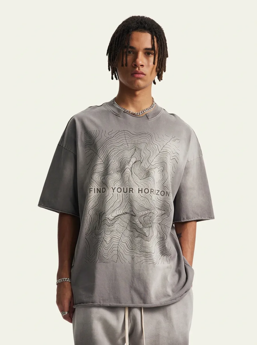 Men's Outdoor Adventure Find Your Horizon Topographic Map Printed T-shirt