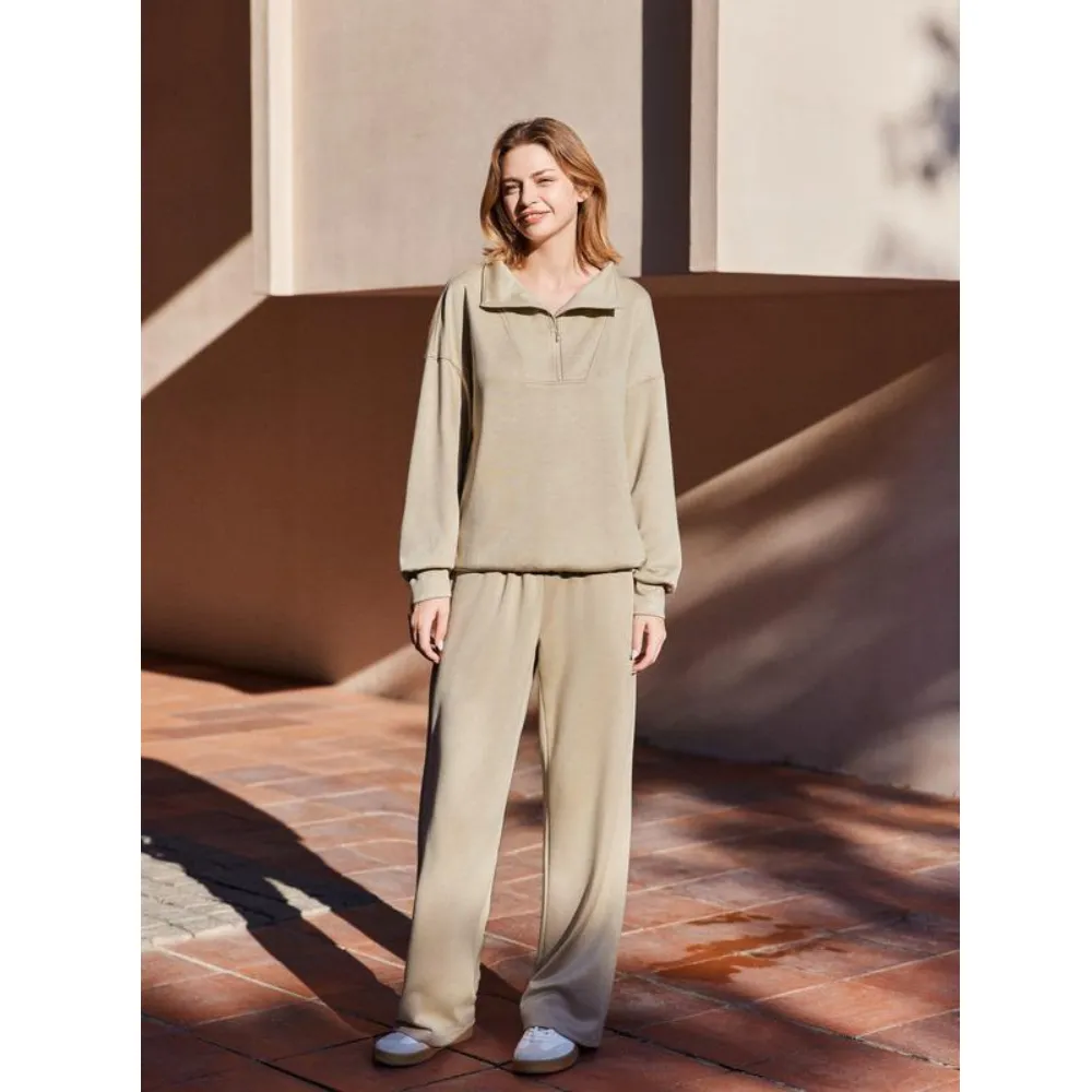 Women's Two-Piece Sports Set Long-Sleeved Half-Zip Cardigan Sweatshirt