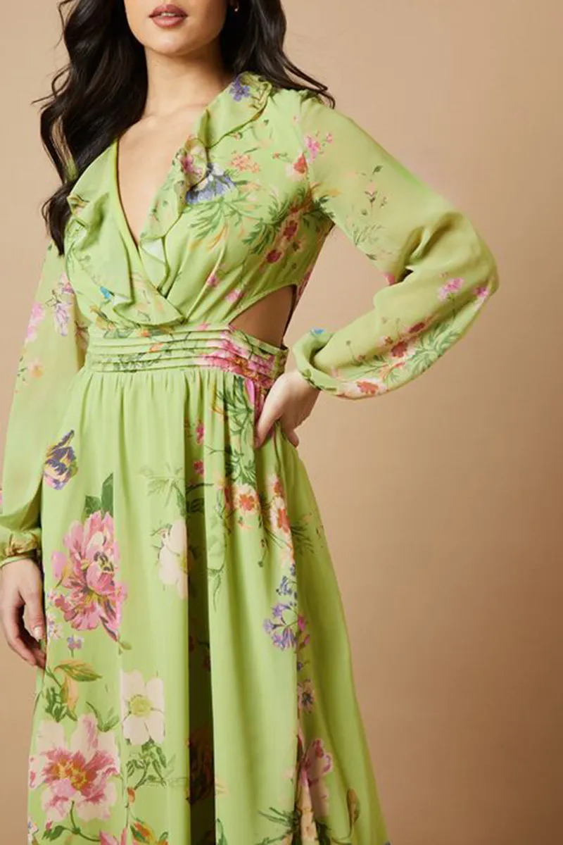 Casual Style Green Long Sleeve Dress