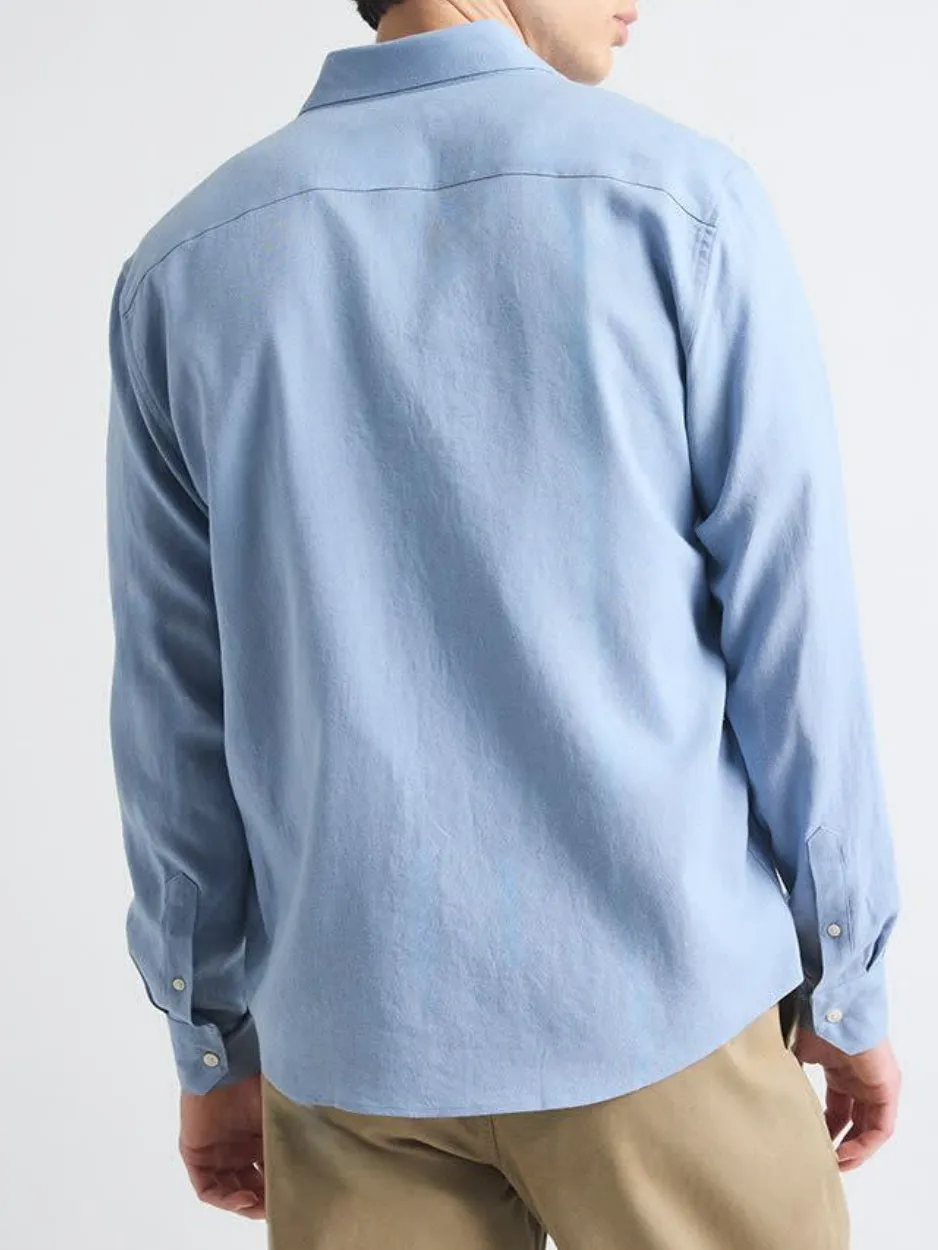 Silken blue Long-Sleeve Linen-Blend Shirt