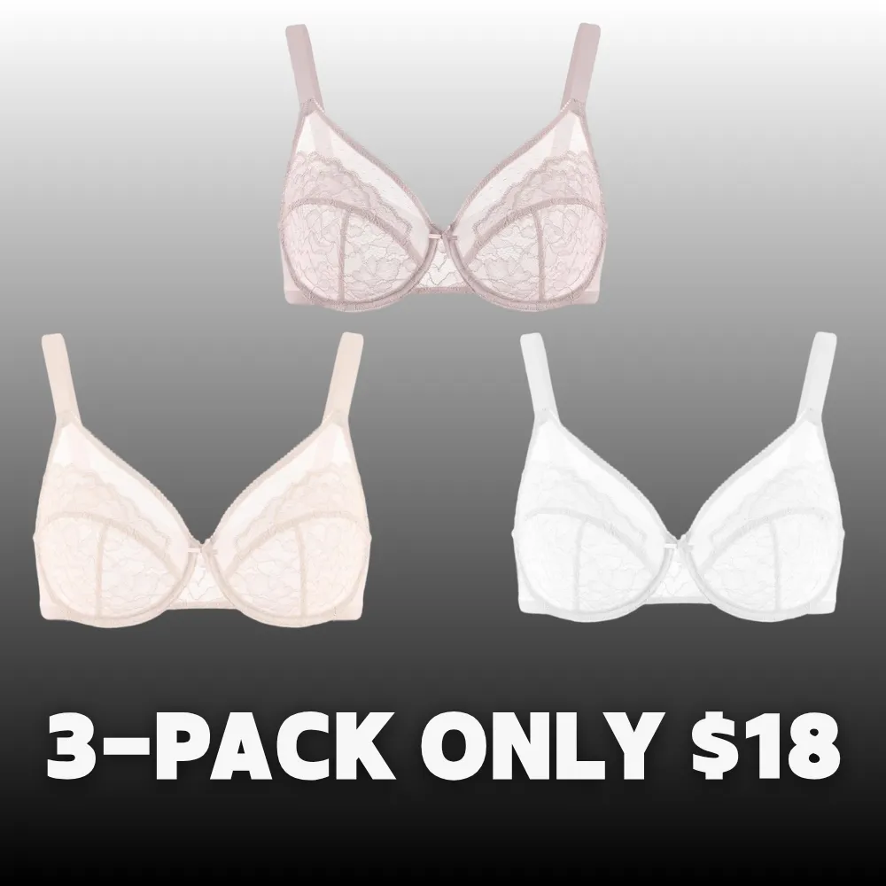 Enchante Floral Lace Plus Size Underwire Unlined Unpadded Minimizer Full Coverage Bra Women's Wear Comfortable Breathable Mesh Cup