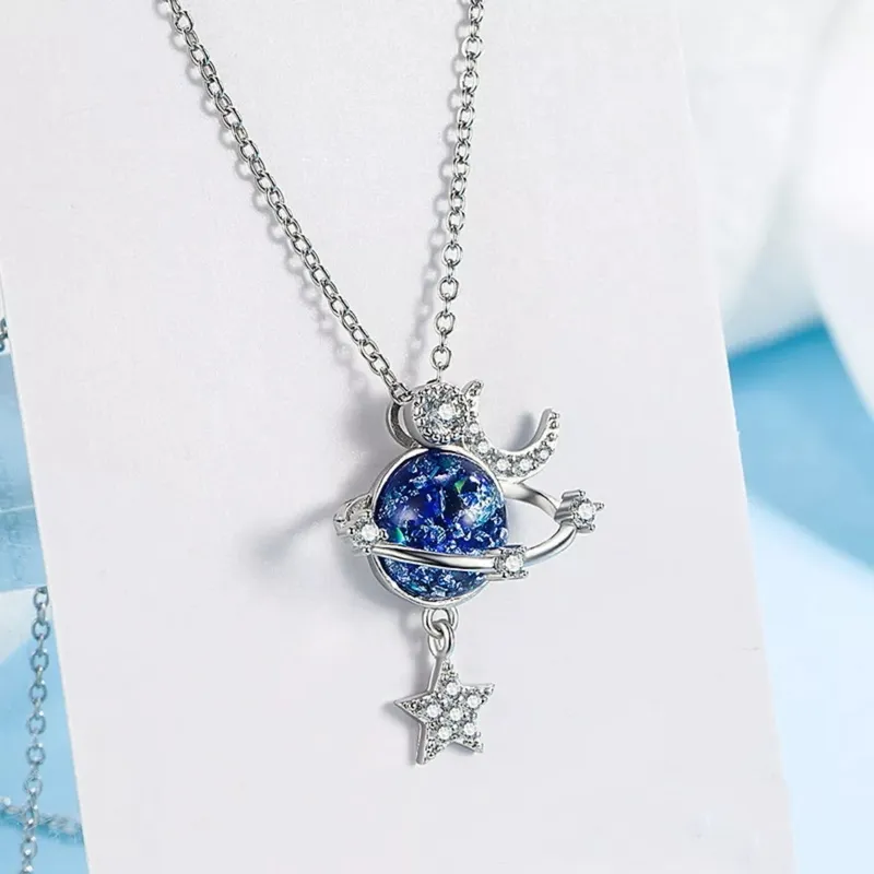 925 Sterling Silver Planet Pendant Necklace