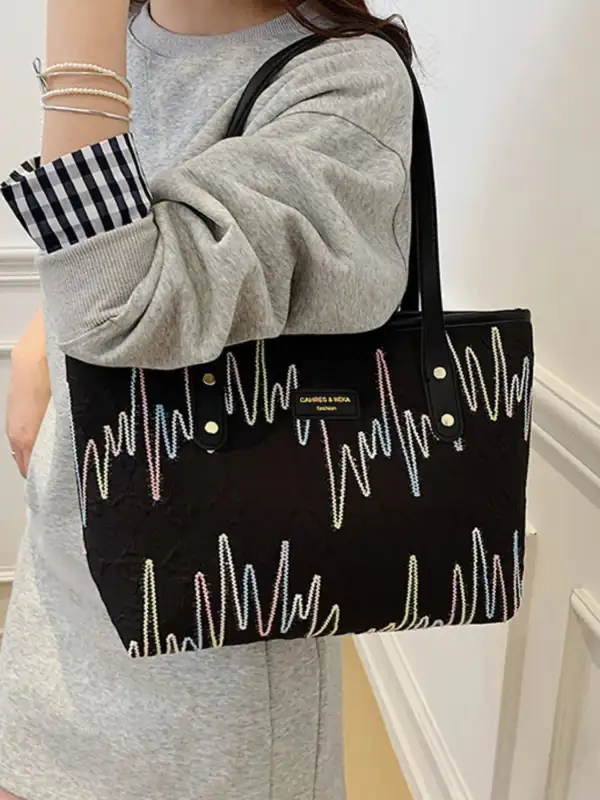 Contrast PU Leather Tote Bag